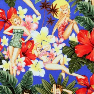 Island Girls on Blue by Alexander Henry Fabrics