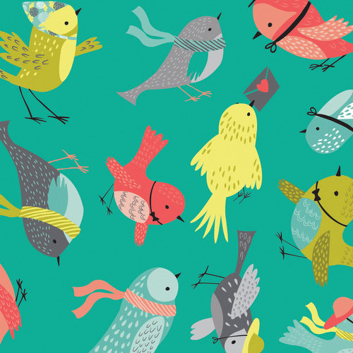 It's a Birds Life Birdies in Turquoise by Camelot Cottons