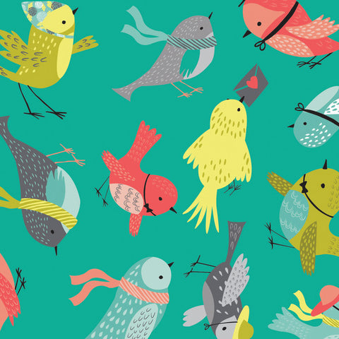 It's a Birds Life Birdies in Turquoise by Camelot Cottons