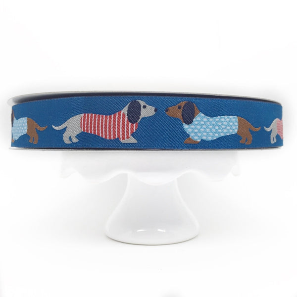Jacquard Ribbon Dachshund on Blue