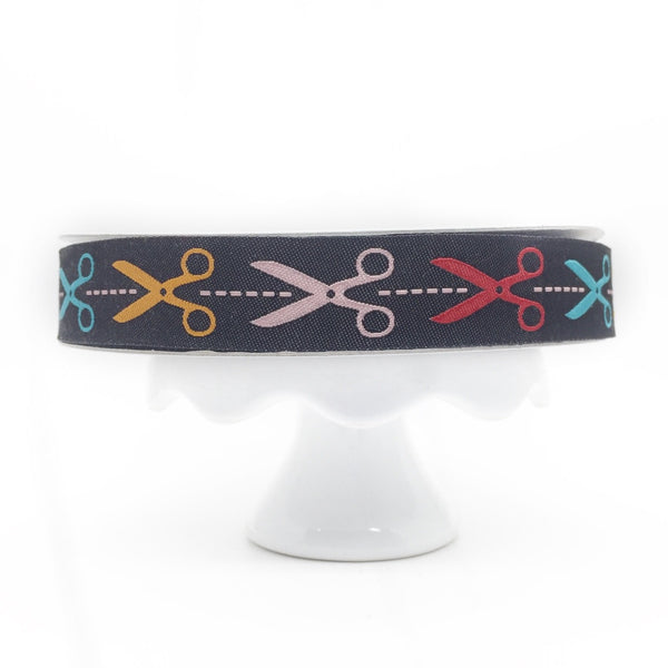 Jacquard Ribbon Scissors Mutli-Color on Black by Jessica Jones