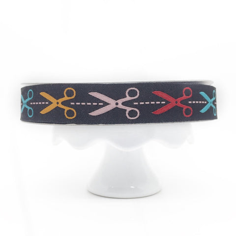 Jacquard Ribbon Scissors Mutli-Color on Black by Jessica Jones
