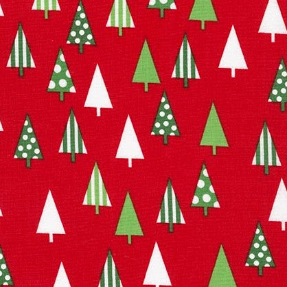 Jingle 4 Christmas Trees on Red by Ann Kelle for Robert Kaufman
