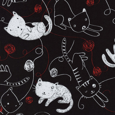 Knittin Kitten on Black by Timeless Treasures