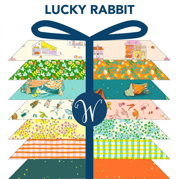 Lucky Rabbit fat quarter bundle by Heather Ross, stack of nostalgic childhood-themed quilting cottons