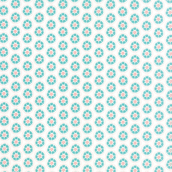 Lil Red Spinning Tulip in Turquoise Cloud by Stacy Iset Hsu for Moda Fabrics