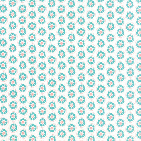 Lil Red Spinning Tulip in Turquoise Cloud by Stacy Iset Hsu for Moda Fabrics