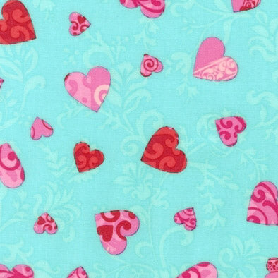 Love Hearts on Aqua by Robert Kaufman Fabrics