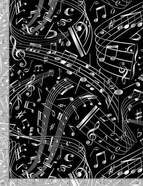 Feel The Music Swirling Music Notes in Black by Timeless Treasures