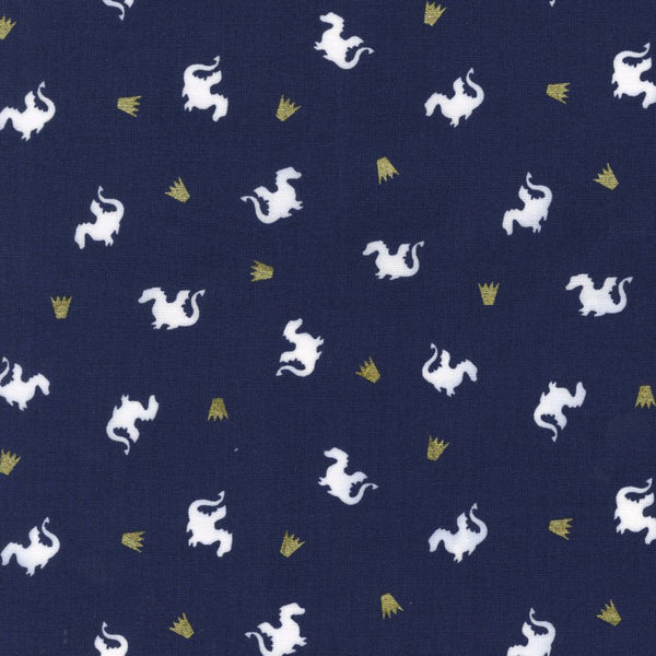 Magic Baby Dragon in Navy with Cotton Metallic by Sarah Jane for Michael Miller Fabrics