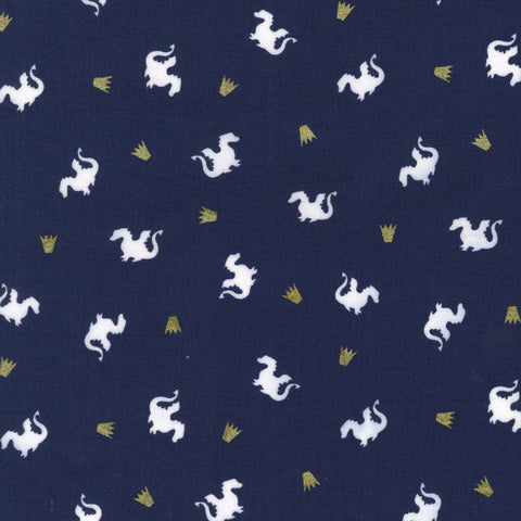 Magic Baby Dragon in Navy with Cotton Metallic by Sarah Jane for Michael Miller Fabrics