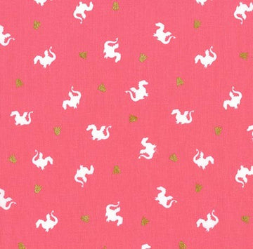 Magic Baby Dragon in Pink by Sarah Jane, pink quilting cotton with baby dragons and gold metallic