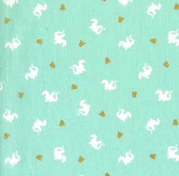 Magic Baby Dragon in Turquoise by Sarah Jane, turquoise quilting cotton with baby dragons and gold metallic