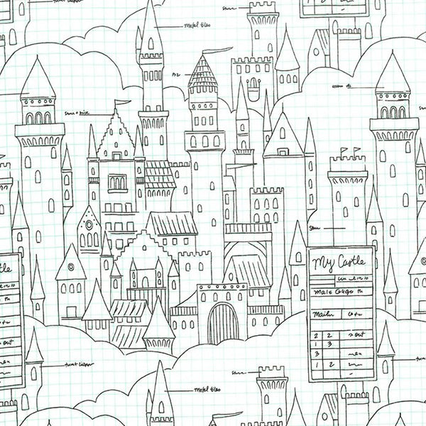 Magic Castle Plans in White by Sarah Jane for Michael Miller Fabrics