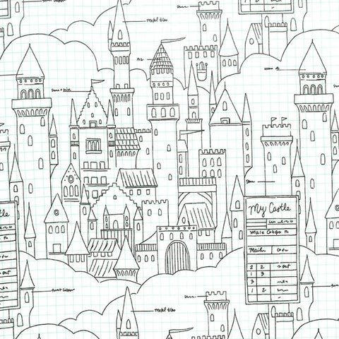 Magic Castle Plans in White by Sarah Jane for Michael Miller Fabrics
