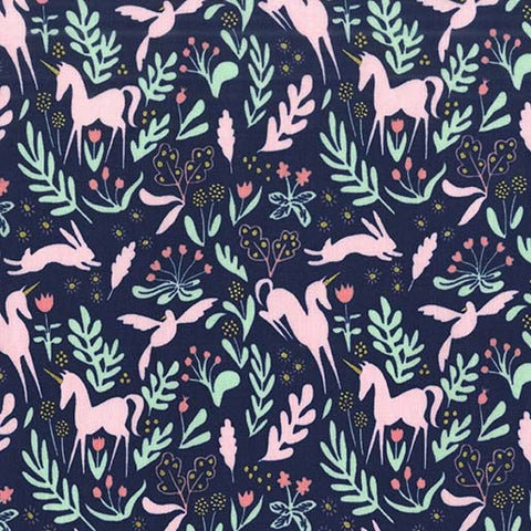 Magic Folk with Cotton Metallic in Navy by Sarah Jane for Michael Miller Fabrics