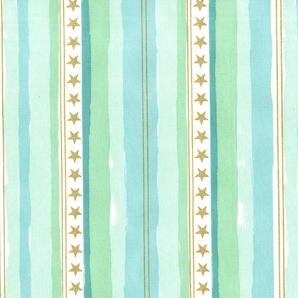 Magic Stars and Stripes in Aqua with Cotton Metallic by Sarah Jane for Michael Miller Fabrics