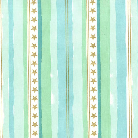 Magic Stars and Stripes in Aqua with Cotton Metallic by Sarah Jane for Michael Miller Fabrics