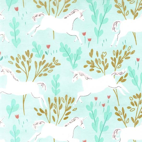 Magic Unicorn Forest in Aqua with Cotton Metallic by Sarah Jane for Micheal Miller Fabrics