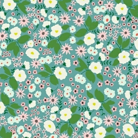 Maribel Packed Floral on Turquoise by Annabel Wrigley for Windham Fabrics