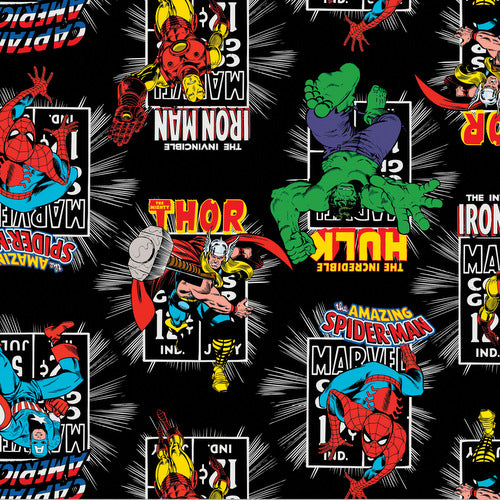 Marvel Immortals Action on Black by Camelot Cottons