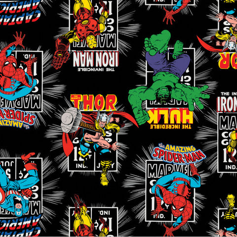 Marvel Immortals Action on Black by Camelot Cottons