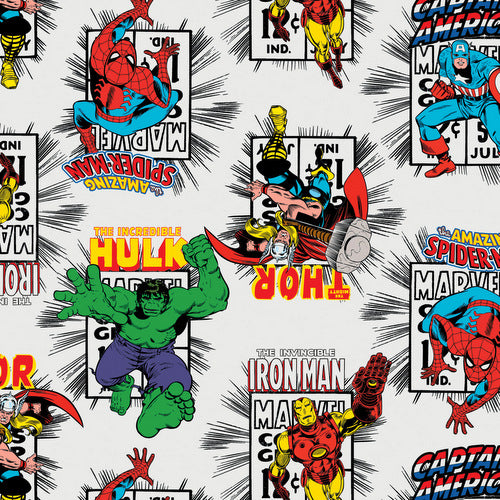 Marvel Immortals Action on White by Camelot Cottons