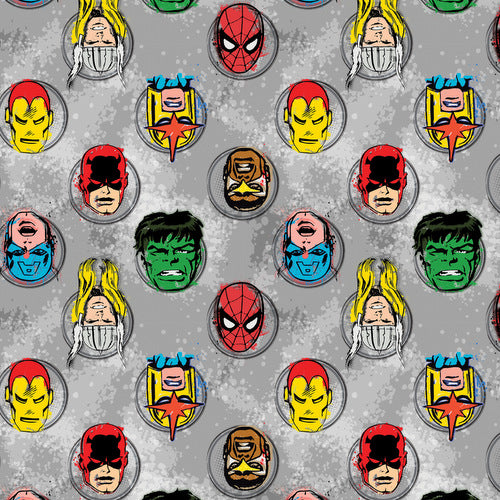 Marvel Immortals Characters on Gray by Camelot Cottons