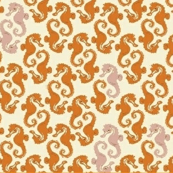 Mendocino Sea Horses in Cream Orange by Heather Ross for Windham