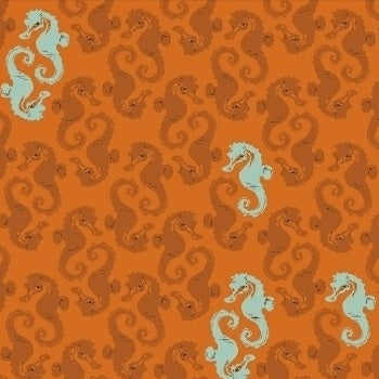 Mendocino Sea Horses in Orange by Heather Ross for Windham