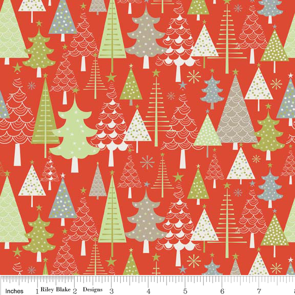 Merry Little Christmas Trees on Red by Riley Blake Designs