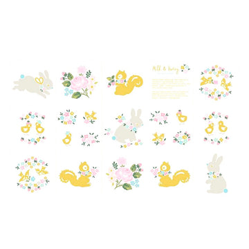 Milk and Honey panel in Cream Sparkle by Elea Lutz, cream cotton panel with vintage-style motifs and shimmer