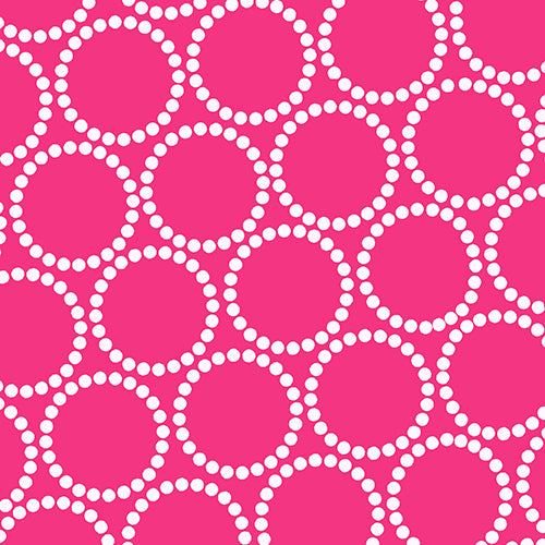 Mini Pearl Bracelet on Hot Pink by Lizzy House, hot pink quilting cotton with rows of small pearl-like dots