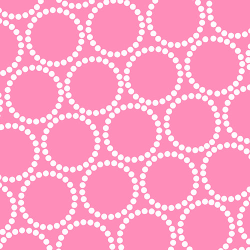 Mini Pearl Bracelet on Pink by Lizzy House, pink quilting cotton with rows of small pearl-like dots