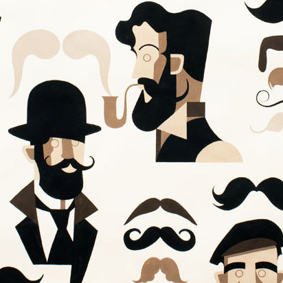 Mister Stache in Tea by Nicholes Prints for Alexander Henry Fabrics