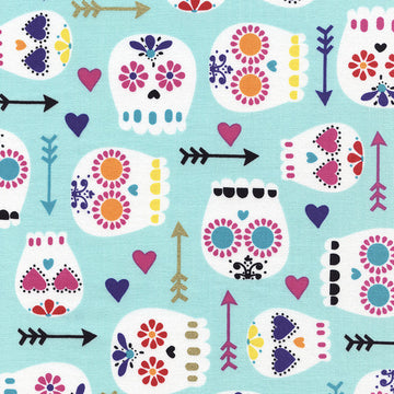 Modern Sugar Skulls on Mint by Timeless Treasures