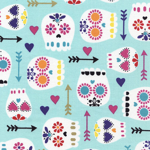 Modern Sugar Skulls on Mint by Timeless Treasures