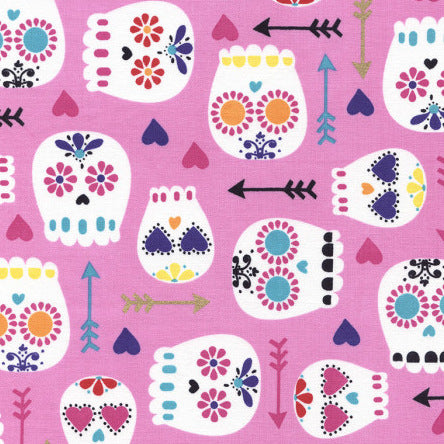 Modern Sugar Skulls on Pink by Timeless Treasures