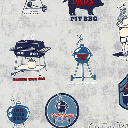 Old Guys Rule Grill Master on Grey by Robert Kaufman Fabrics