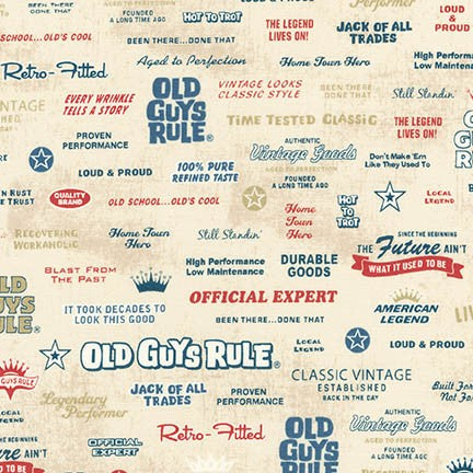 Old Guys Rule Phases on Natural by Robert Kaufman Fabrics