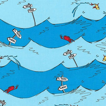 One Fish Two Fish Stripe on Blue by Dr. Seuss Enterprises for Robert Kaufman Fabrics