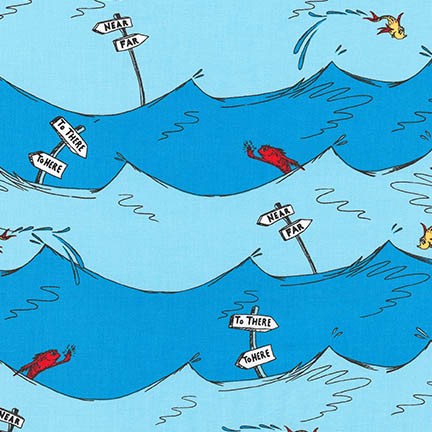 One Fish Two Fish Stripe on Blue by Dr. Seuss Enterprises for Robert Kaufman Fabrics