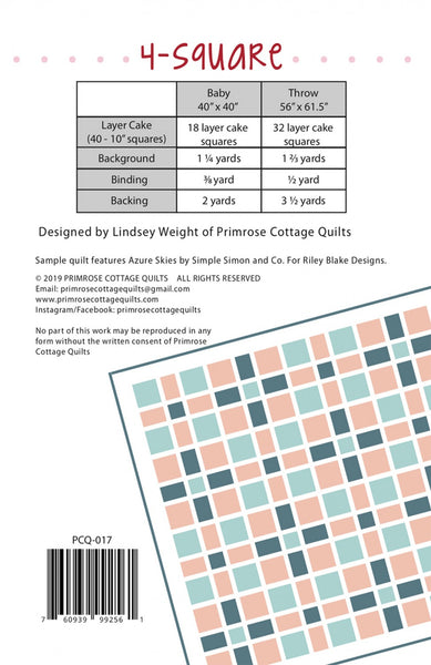 4 Square quilt pattern by Lindsey Weight