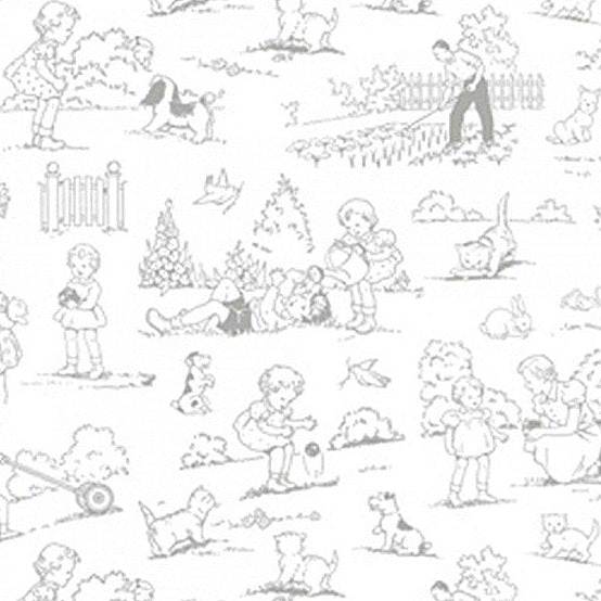 Pam Kitty Fog City Kitty Garden Toile in Pewter by Lakehouse Drygoods