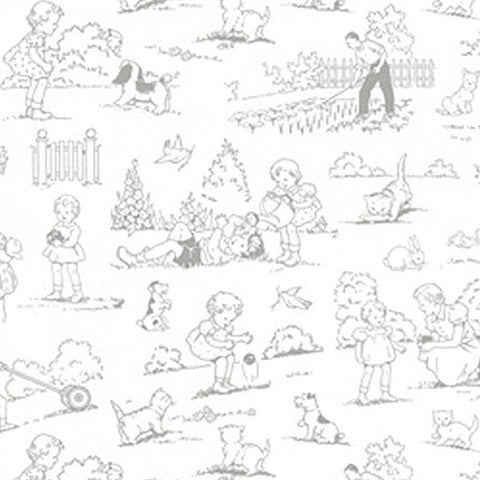 Pam Kitty Fog City Kitty Garden Toile in Pewter by Lakehouse Drygoods
