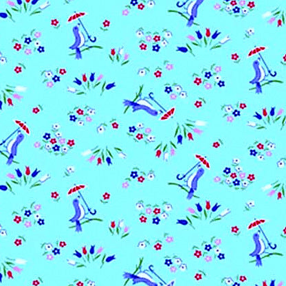 Pam Kitty Garden Birds on Aqua by Lakehouse Drygoods