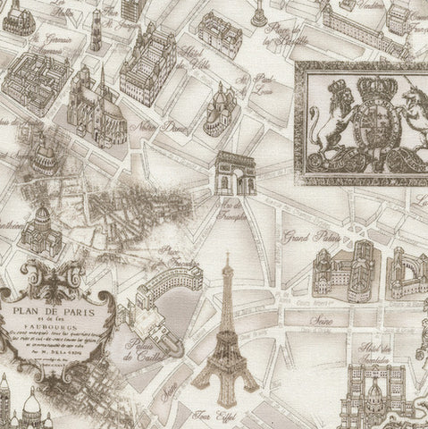 Paris Map in Cream by Timeless Treasures