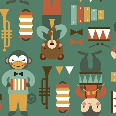 Party Animals on Green by Petit Collage for Windham Fabrics