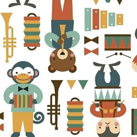 Party Animals on White by Petit Collage for Windham Fabrics