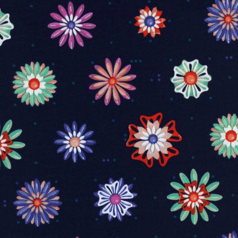 Picnic Enamel Flowers in Navy by Melody Miller for Cotton and Steel